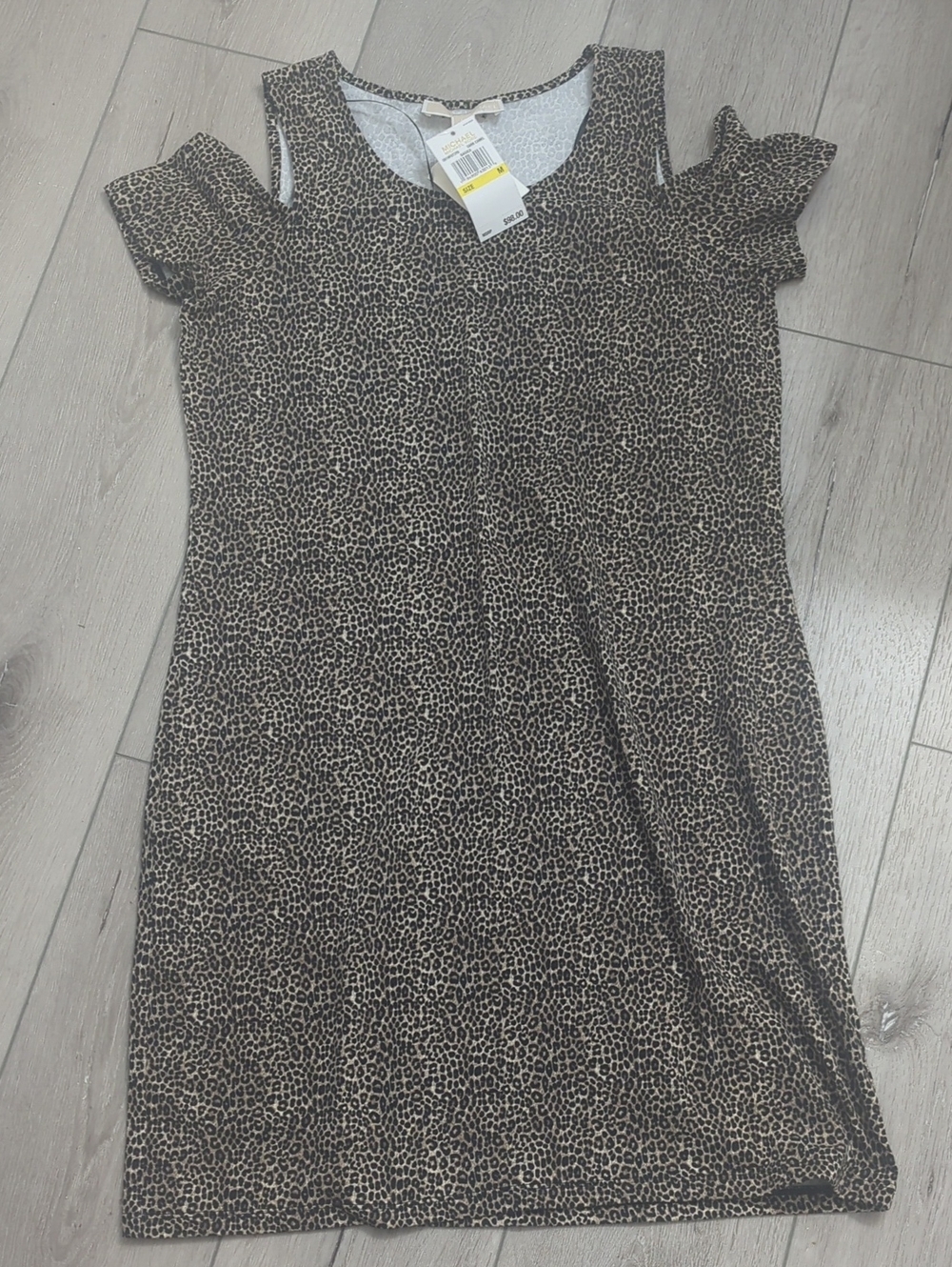 Michael Kors Brown Leopard-Print Cold-Shoulder Mini Dress